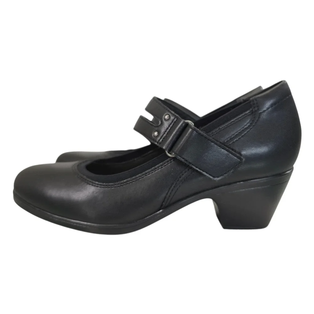 Clarks Collection Black Leather Mary Jane Block Heel Pumps Womens 9 261841294065